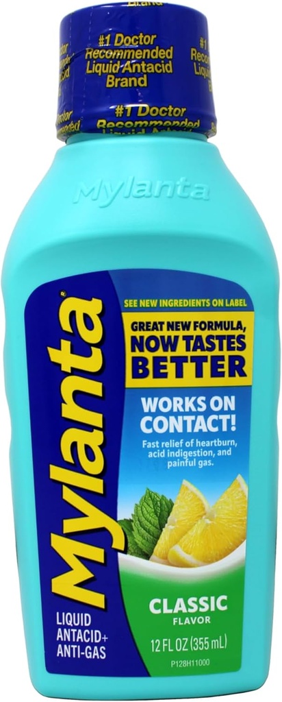 Mylanta Antax dan Gas Relief, Maximum Power Formula, Classic Flavor, 12 Fluid Ounce