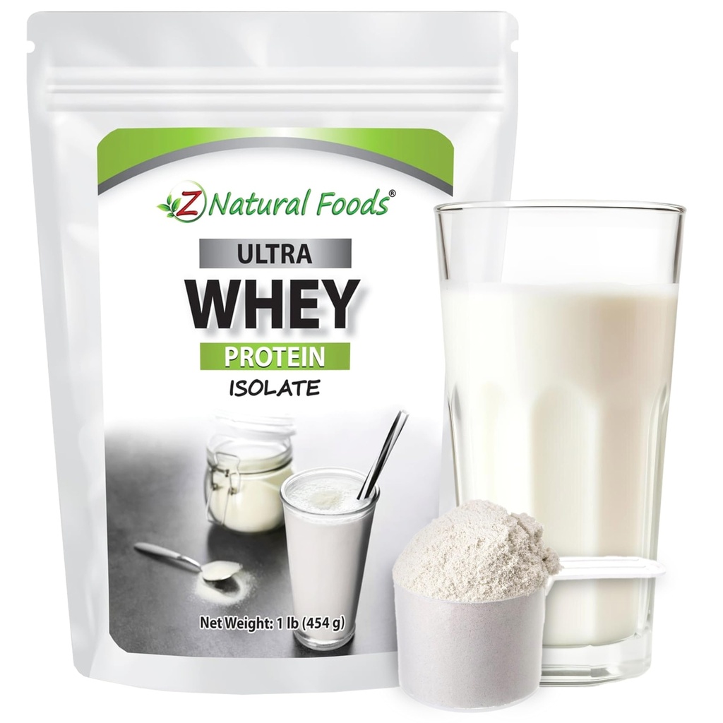 Z Natural Foods Ultra Whey Protein Isolate Powder - murni, Tanpa Rasa, Bubuk Whey Protein - tanpa api Whey Isolasi dengan Protein Vital untuk Kebugaran, Nutres Olahraga, Dukungan Imune, 1 lb