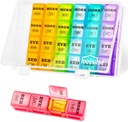 XL Large Weekly Pill Organizer 4 Kali sehari, 7-Day Pill Box AM PM, Big Comparts Pill Case, Medication Organizer 28 Days Dispenser untuk Fish Oils, Vitamin Holder Suplemen