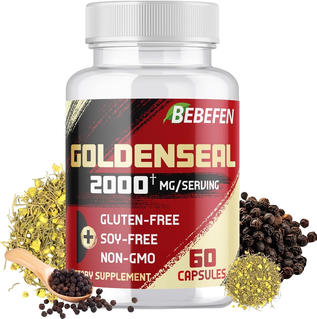 BEBEFEN Goldenseal Root Capsules 2000mg 124; Herb Tradisional Herb Suplemen 124; konsentrasi Ekstraksi 124; Vegetarian, Non-GMO