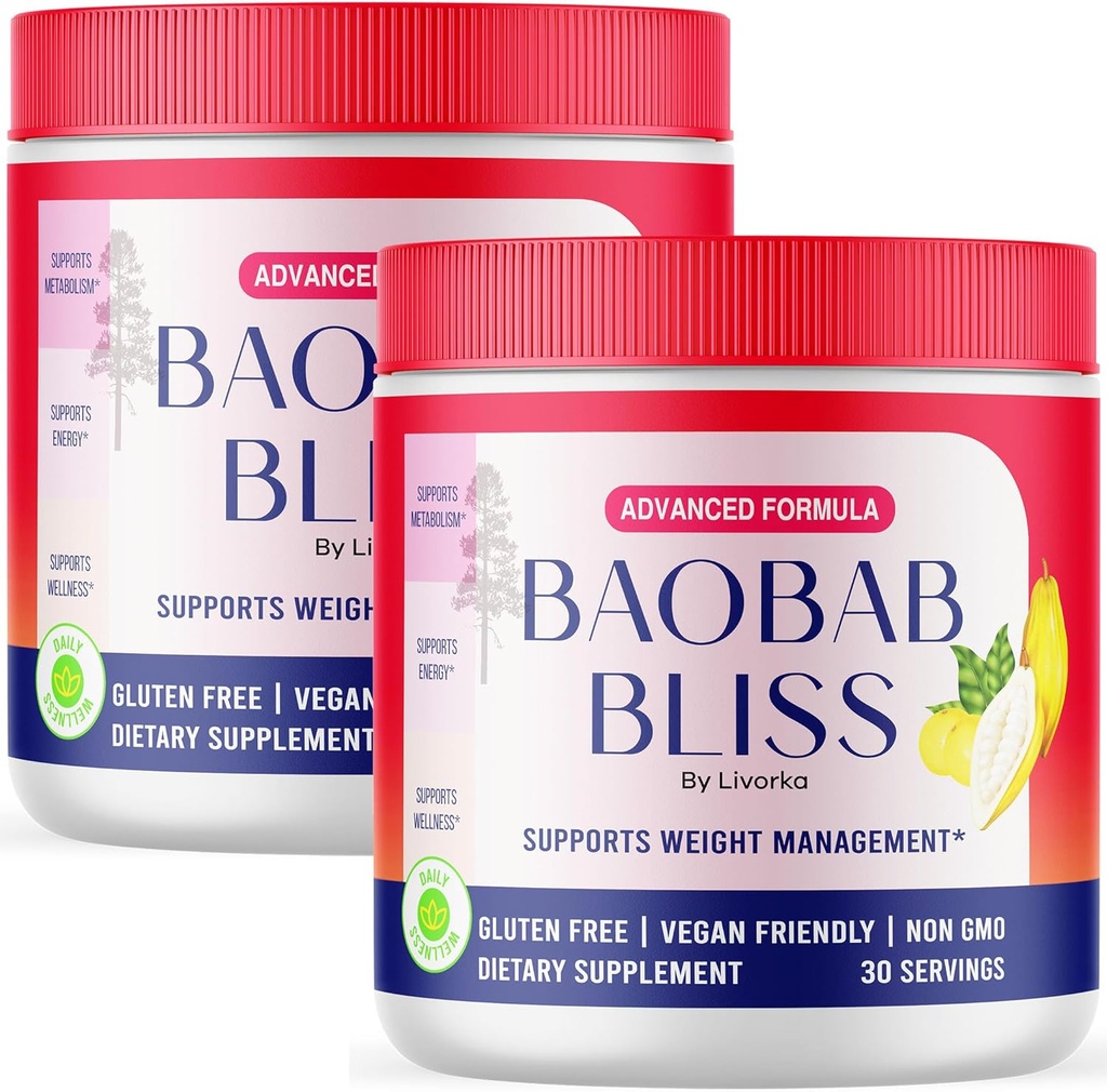 LIVORKA Baobab Bliss, All Natural Fiber Organic Fruit Powder Suplement, 60 Servings for 2 Months (Pack of 2)