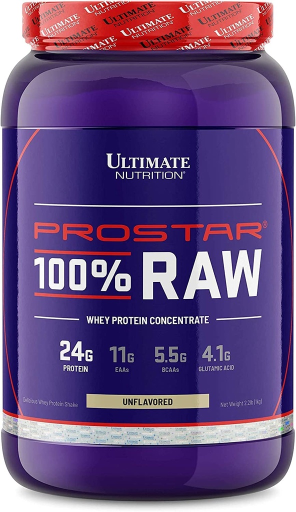 RAW NUtrition Ultimate Whiy Protein Consentrat Powder with No Added Ingreents or Flavors - 24 Grams of Protein Per Serving with 5.5 Grams of BCAAs, 2.2 Pounds, Unflashed