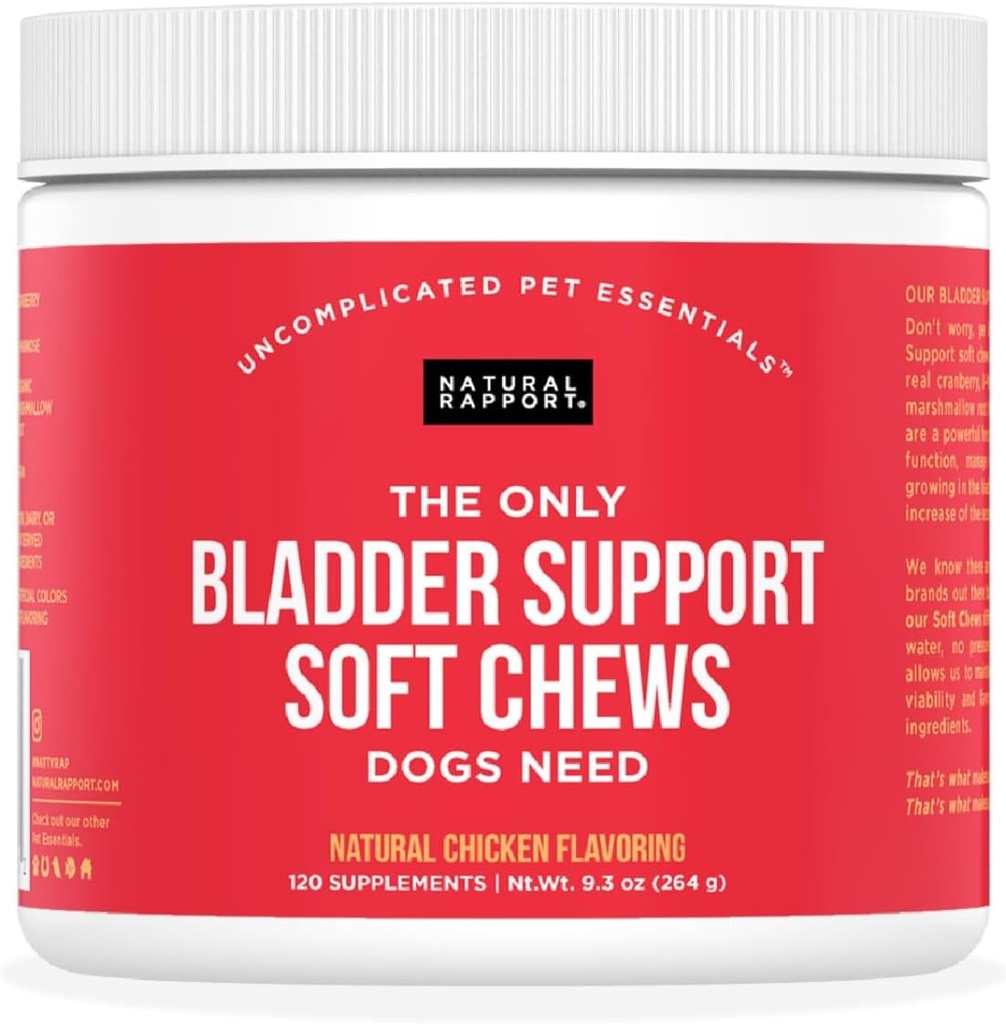 Dukungan BIdder Dog Natural Rapport - Satu-satunya Dukungan Bladder Menyogok Anjing Perlu - 120ct Suplemen Bahwa Contain Cranberry dan D- Mannose untuk Membantu dalam Fungsi Ginjal