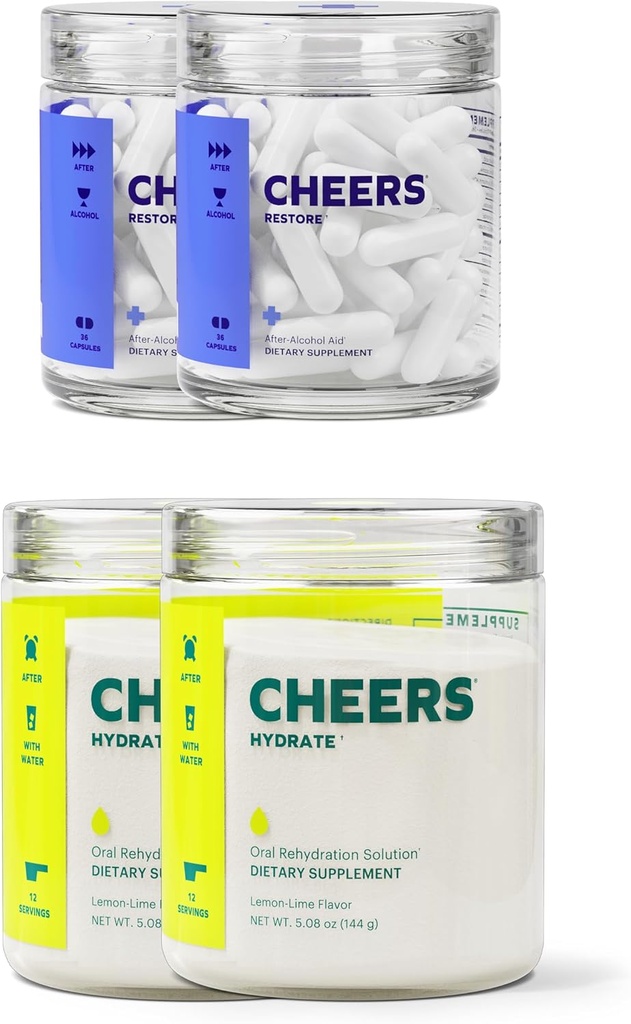Cheers Classic Combo 14; Restore + Hydrate 124; Rehydrate & Feel Better After DH4; DHM, L-Cysteine, B-Vitamin, Electrolite 124; 12 Doses Each 124; Liver Support Over4