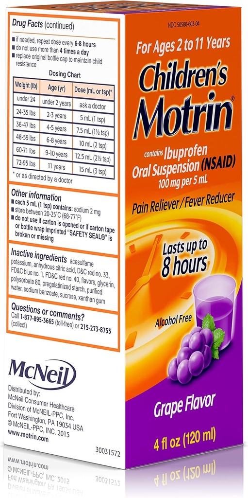 Motrin Children 's Oral Suspension Grape Flavor - 4 oz, Paket 4