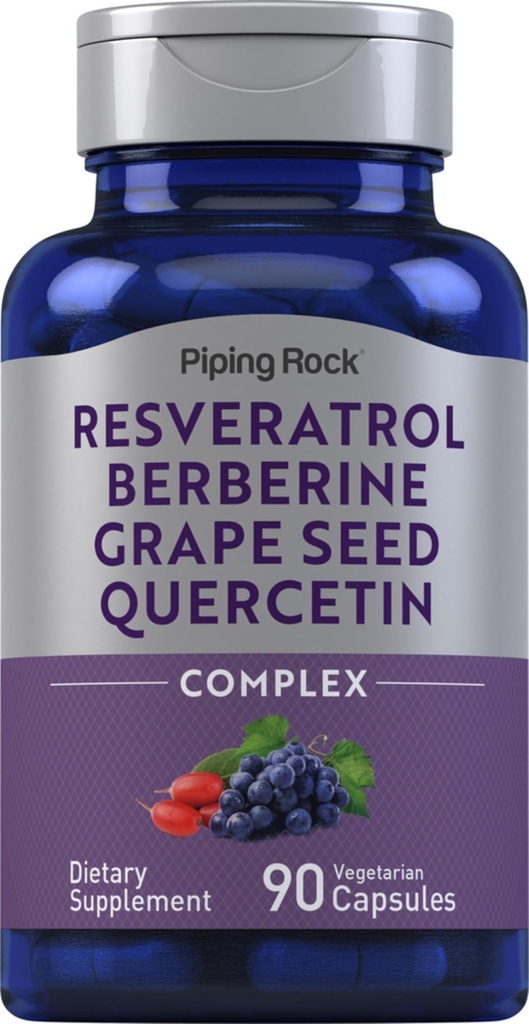 Piping Rock Resveratrol Berberine Grape & Quercetin Kompleks 124; 90 Capsules 124; Vegetarian, Non-GMO, dan Gluten Free Suplemen