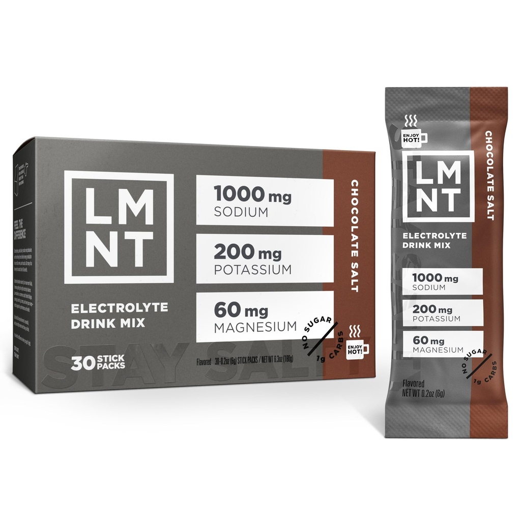 Minum LMNT Zero Sugar Chocolate atau Coffee Mixer - Chocolate Salt 124; Minum Mix 126; 30- Count