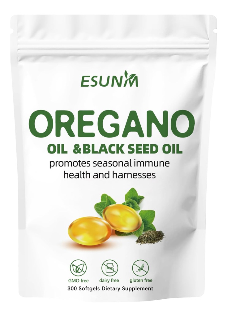Oregano Softgeels, Oregano Oil dengan Promotes Minyak Benih Hitam Seasonal Ammune Kesehatan dan Harness, Capsules Oil Oregano, Non-GMO, Gluten Bebas, 300 Softgel Kapule Dieter Suplemen