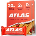 Atlas Protein Bar, 20g Protein, 1g Sugar, Clean Ingrediens, Gluten Free (Peanut Butter Raspberry, 12 Count (Paket 2))