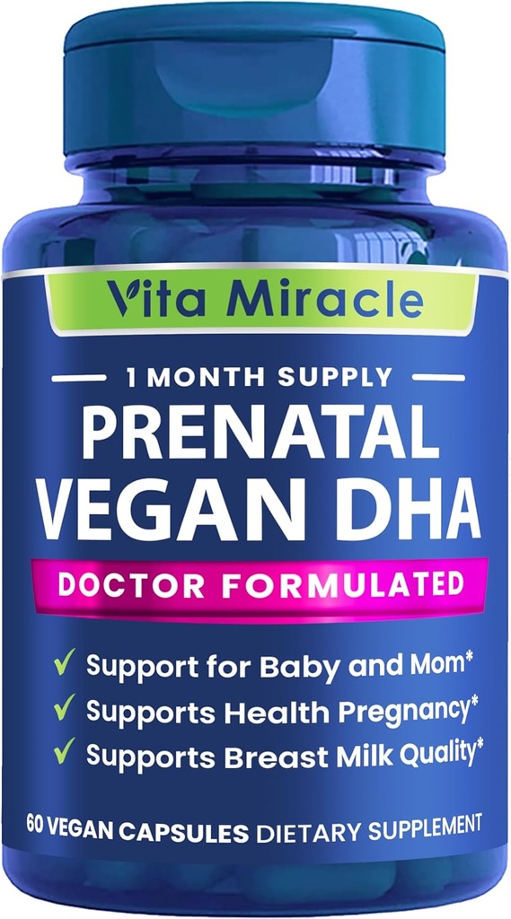 Prenatal DHA Suplemen - Vegan 800mg DPA Plant Based Omega 3 - Best for Optimal Mom and Baby Health - Support Baby Brain and Eye Development Prenatal for Women No Fish Oil