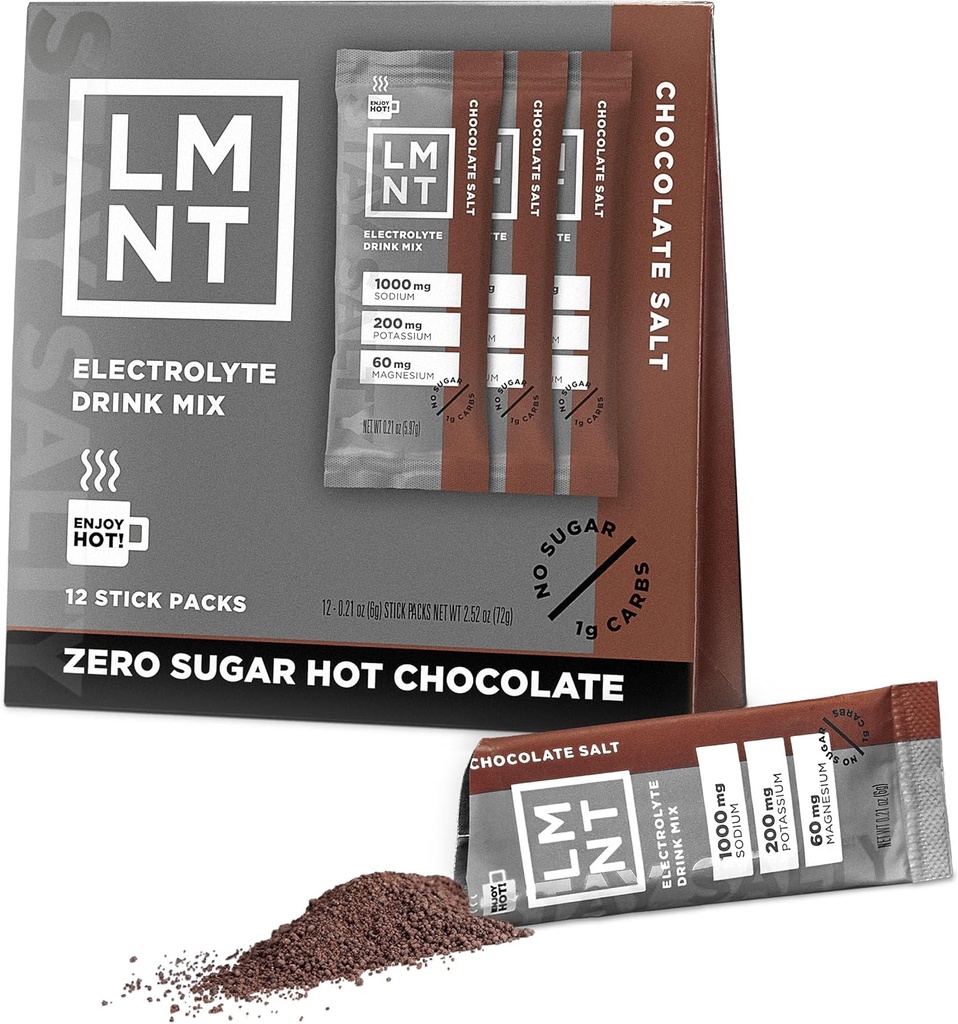 LMNT Zero Sugar Chocolate atau Coffee Mixer - Chocolate Salt 124; Drink Mix 126; 12- Count