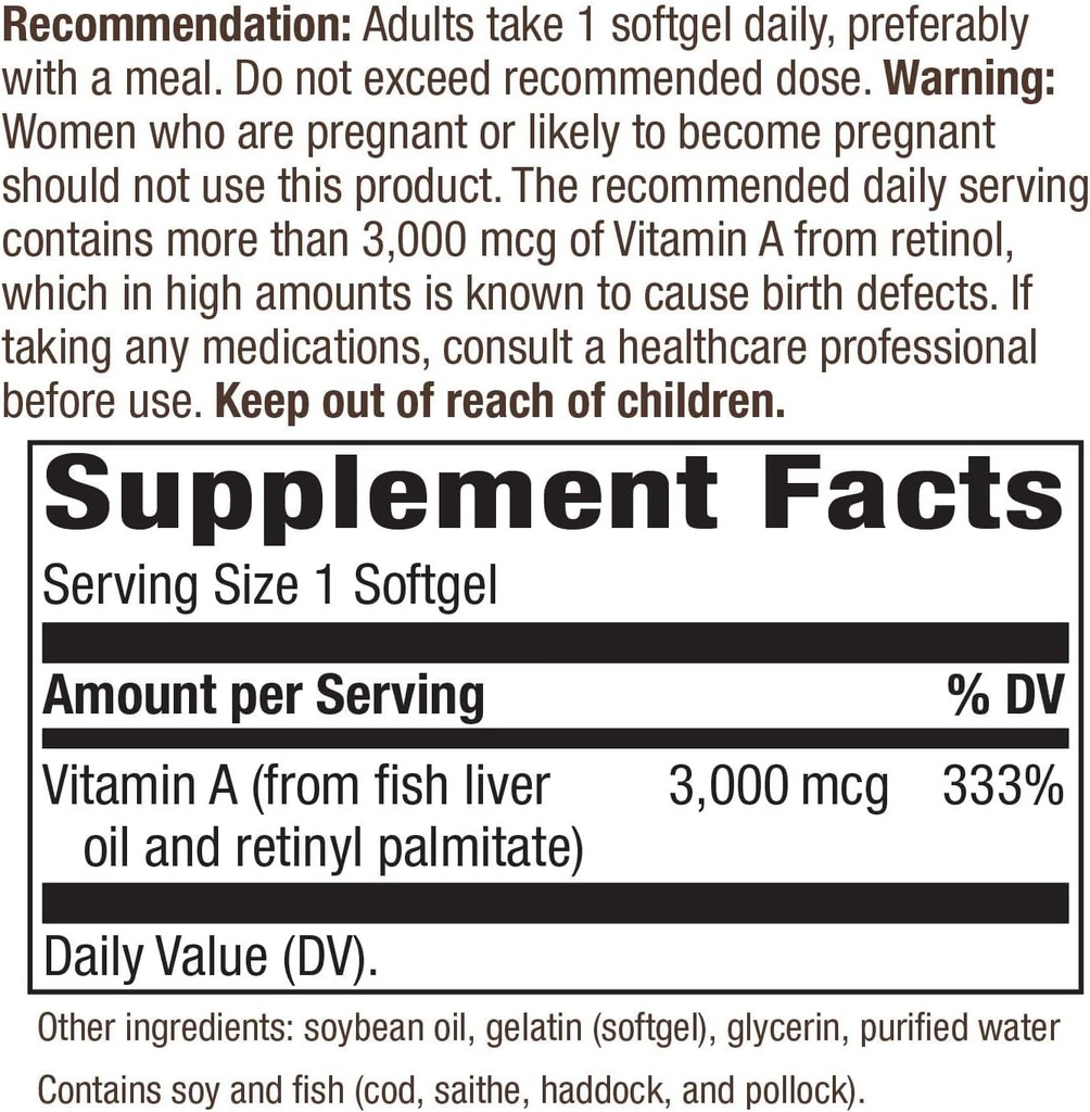 Nature 's Way Vitamin A - 10000 IU - 100 Softgels