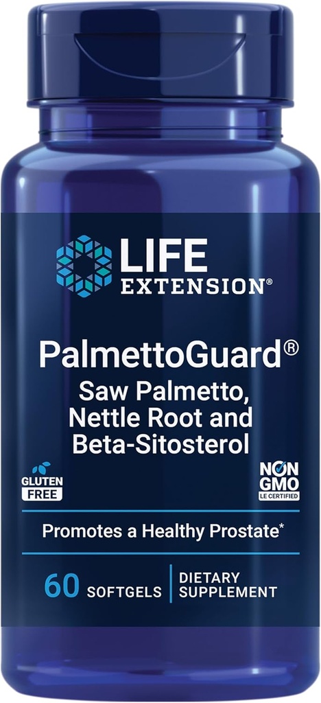 Hidup Extension Palmetto Guard ® Saw Palmetto, Nettle Root dan Beta- Sitosterol, Support Heally Prostate Fungsi & Hormone Metabolisme, 160 mg Saw Palmetto for Men, Gluten- Free, Non-GMO, 60 softgels
