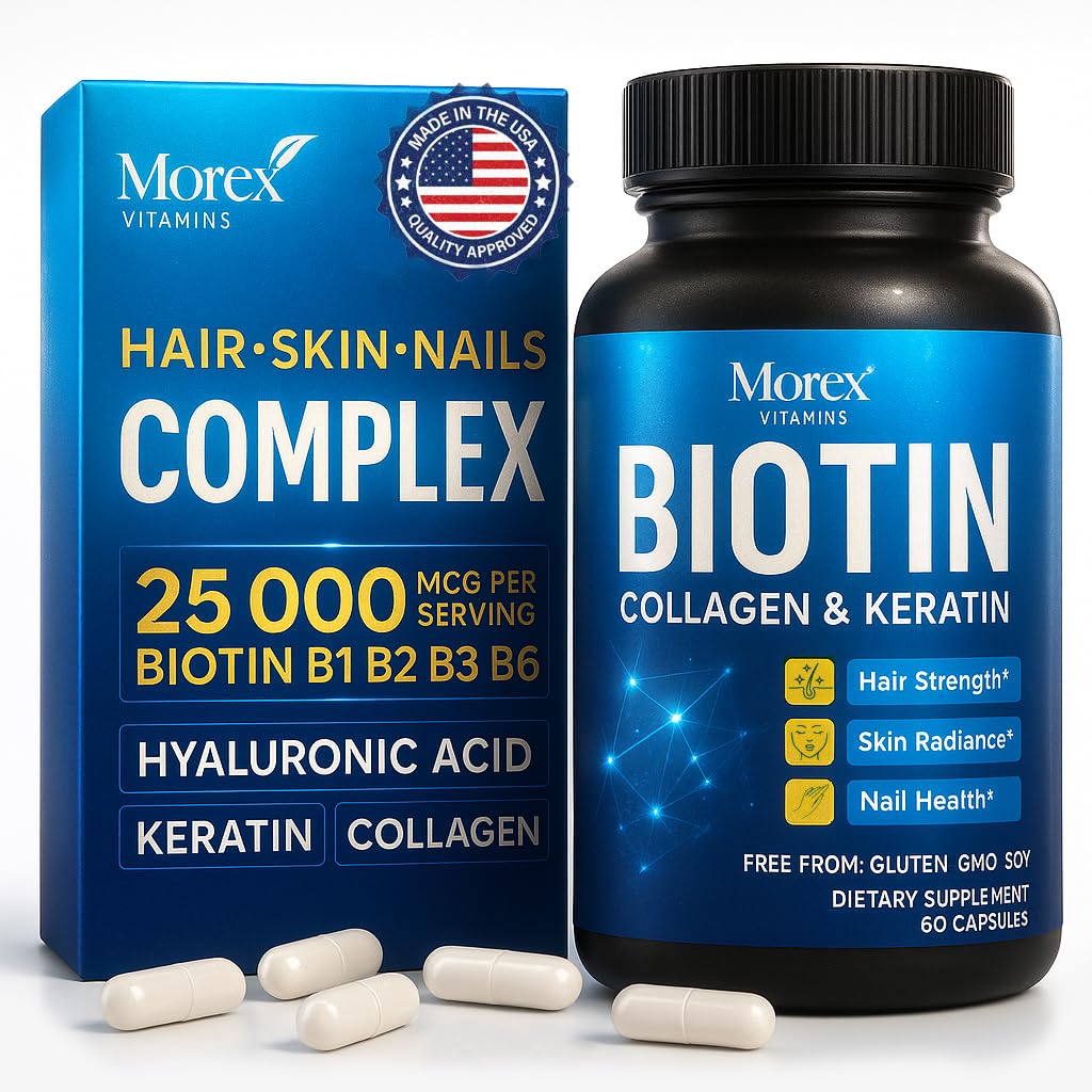 Biotin Keratin & Collagen Kapsul - dibuat di Amerika Serikat - Natural Collagen, Kertin & Biotin untuk Perkembangan Rambut - Biotin & Collagen Vitamin dengan Multi Collagen Peptides untuk Hair Loss, Skin & Nails - 60 Caps
