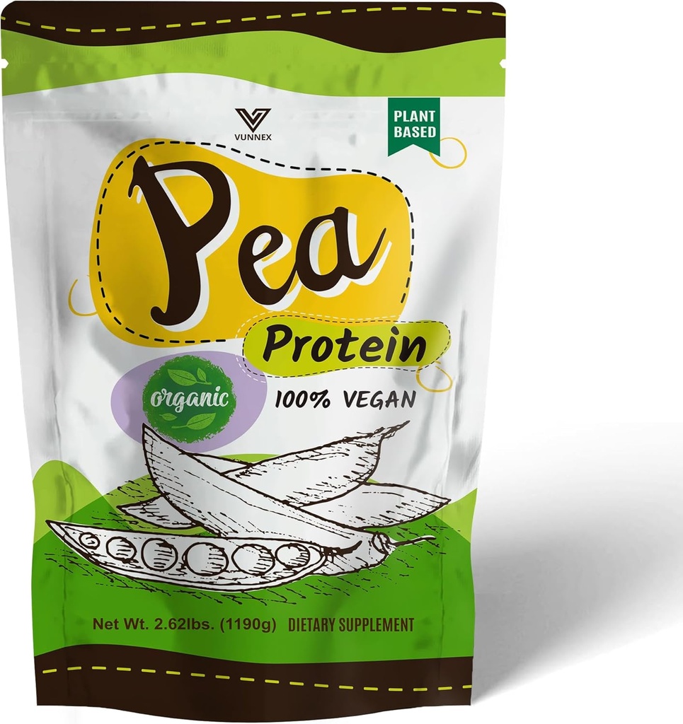 Tanaman Based - 100% Murni Organik Hidrolized Pea Protein Powder - Canada Grown Yellow Pea, Vegan Natural UnfeIIored, Dairy Free, Soy Free, Sugar Free, Non-GMO dengan BCAA 2.62lb