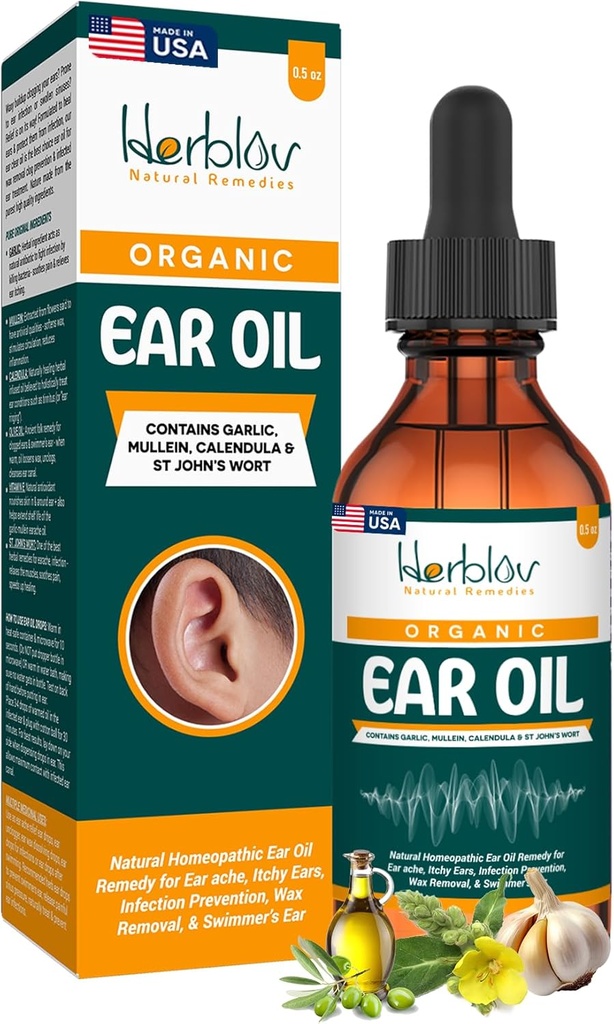 Minyak Telinga Organik untuk Infeksi Telinga - Eardrops Alam untuk Pencegahan Infeksi, Ear Perenang & Wax Removal - Anak-anak, Dewasa, Bayi, Earache Anjing Remedy - dengan Mullein, Garlic, Calendula, Dibuat di Amerika Serikat