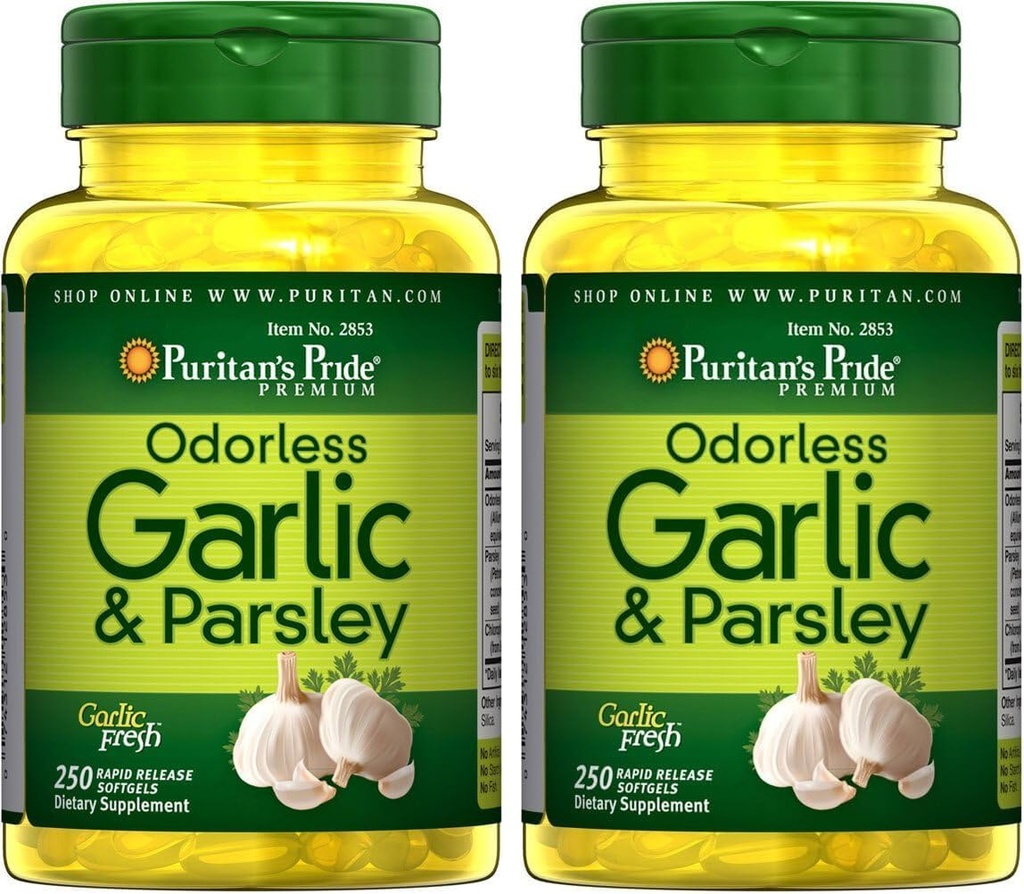 Puritan Pride Odorless Bawang putih & Parsley 500 Mg / 100 Mg, 250 Cacah (Paket 2)