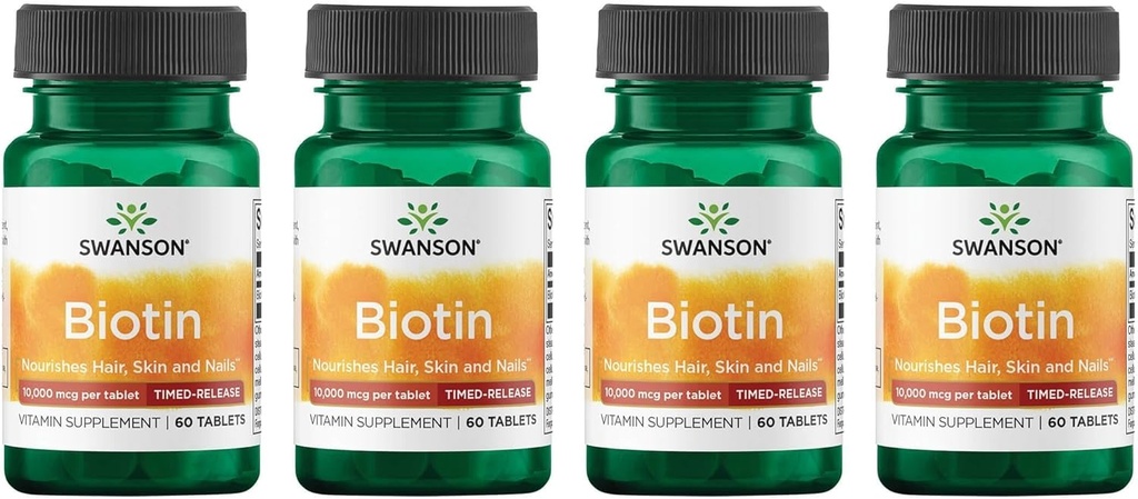 Swanson Biotin - Timed- Lepaskan 10.000 mcg 60 Tab (4 Pack)