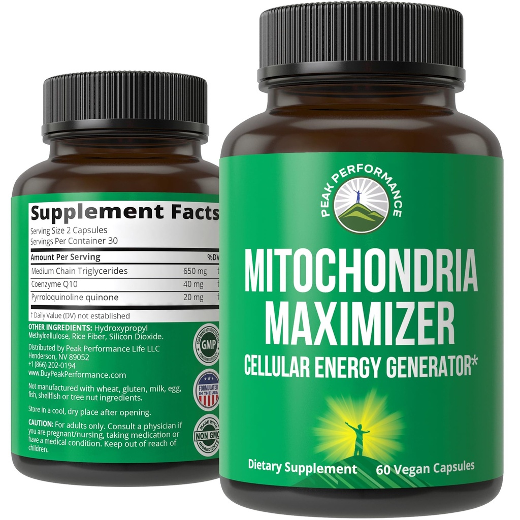 Mitokondria Maximizer dengan CoQ10 dan PQQ Aktif. Suplemen Dukungan Mitokondria Terbaik dengan MCT Oil. Generator Sel Alam untuk Bersihkan, Katup Energi Fokus 60 Vegetarian