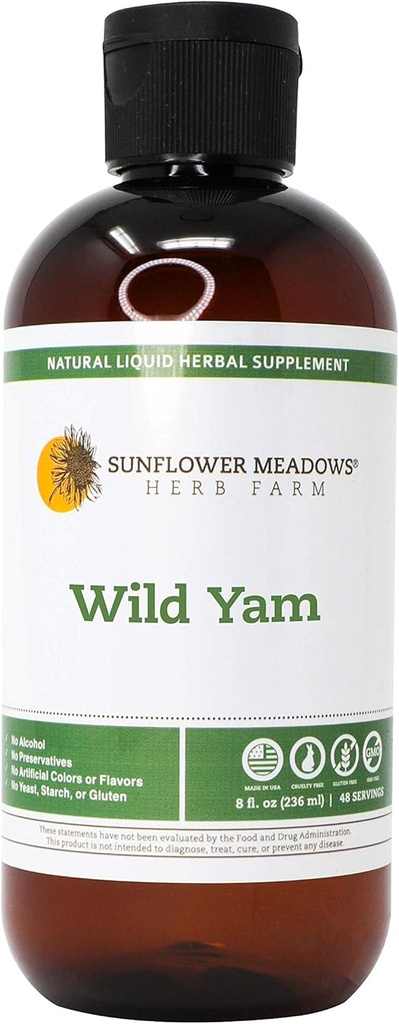 Wild Yam Liquid Herbal Supplemen - 8oz- Alcohol- Free, Non- GMO, Dibuat dengan Organic Ingredians