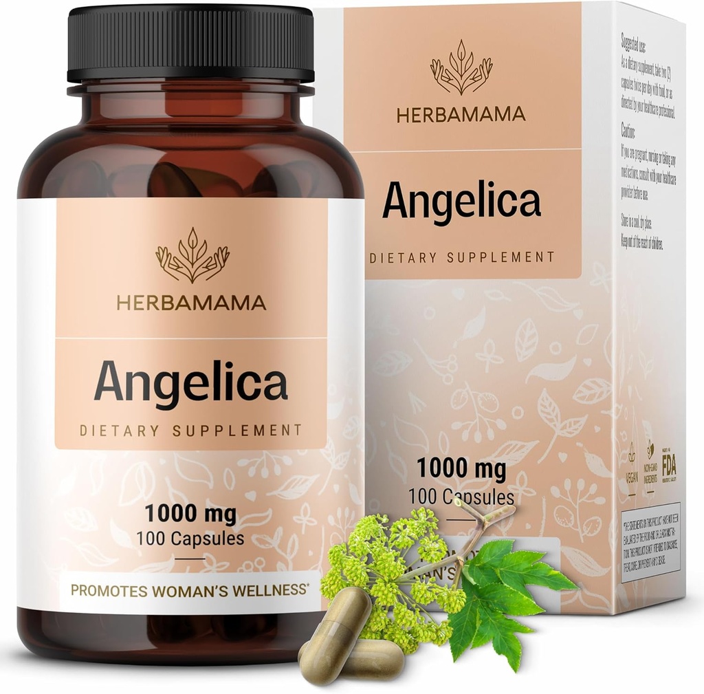 HERBAMAMA Dong Quai Tambahan - 100mg Angelica Root untuk Dukungan Perempuan - Dong Quai Powder Capsules - Vegan, Non-GMO Angelica Herb Antioksidant Suplemen Perempuan
