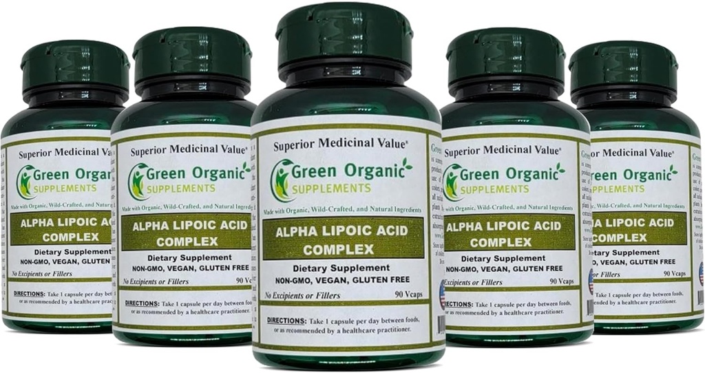 Suplemen Organik Hijau 'Alpha Lipoic Acid Complex, ALA, 90 VCaps Alpha Lipoic Aciles Capsules (Paket 5)