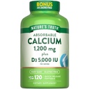 Nature 's Absorbable Calcium 1200 mg dengan Vitamin D3 5000 IU 124; 120 Softgels 124; Calcium Carbonate 124; Non-GMO & Gluten Free Supplemen