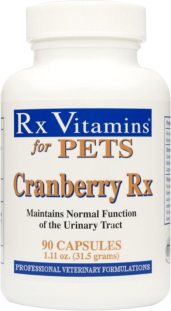 Rx Vitamin Cranberry Pills for Dogs - Cat Urinary Trakt Medicine Support - UTI Treatment for Pets - Dog & Cat Relief Aid - 90 Cap.