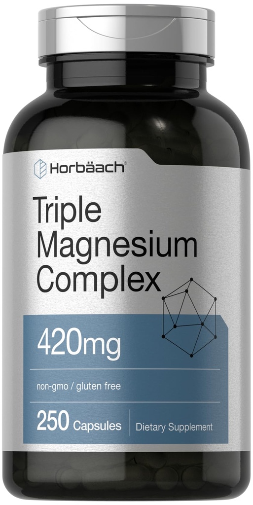 Horbäach Triple Magnesium Complex 144; 420 mg 124; 250 Capsules 14; None-GMO dan Gluten Free Formula 124; Magnesium Oxide, Citrate, dan Aspartate Dietary Suplemen