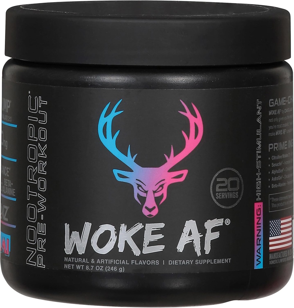 Woke Af Bucked Up Pre- Workout Powder, Increased Energy, Miami, 33mg Caffeine, 20 Servings
