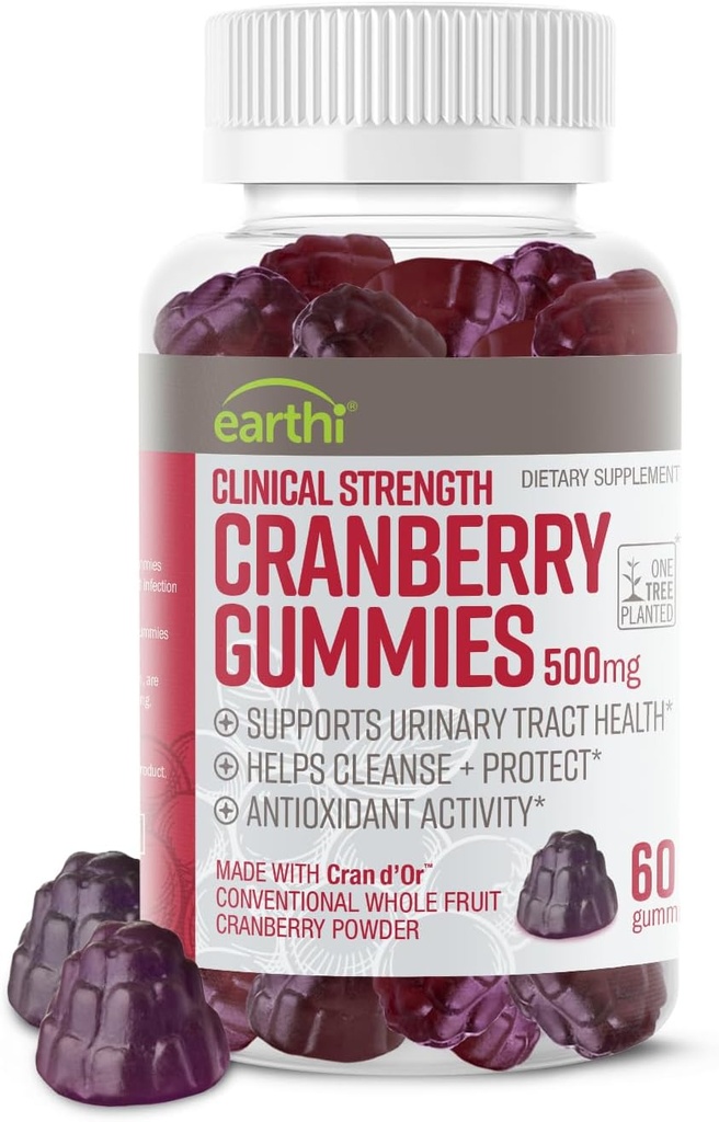 Clinical Power Cranberry Gummies 500mg - Urinary Tract Support Health for Women & Men - Antioksidant Superfood to Cleanse & Protect - Cran d 'Or Cranberry Powder Supplement (60 Gummies)