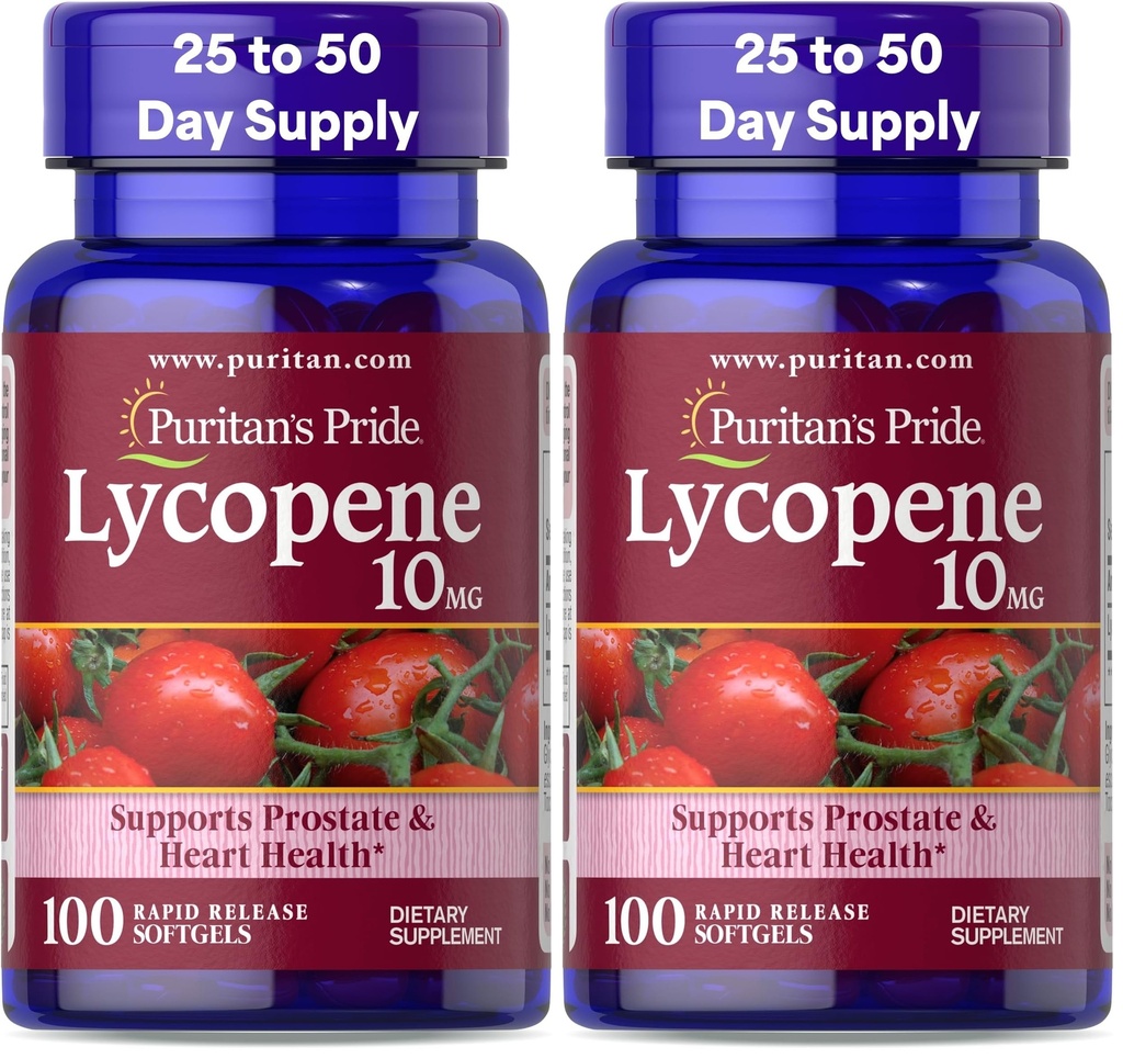Lycopene Puritan 's Pride, Tambahan untuk Prostate and Heart Health Suftgels * 10 Mg Softgels, 100 Cacah (Paket 2)