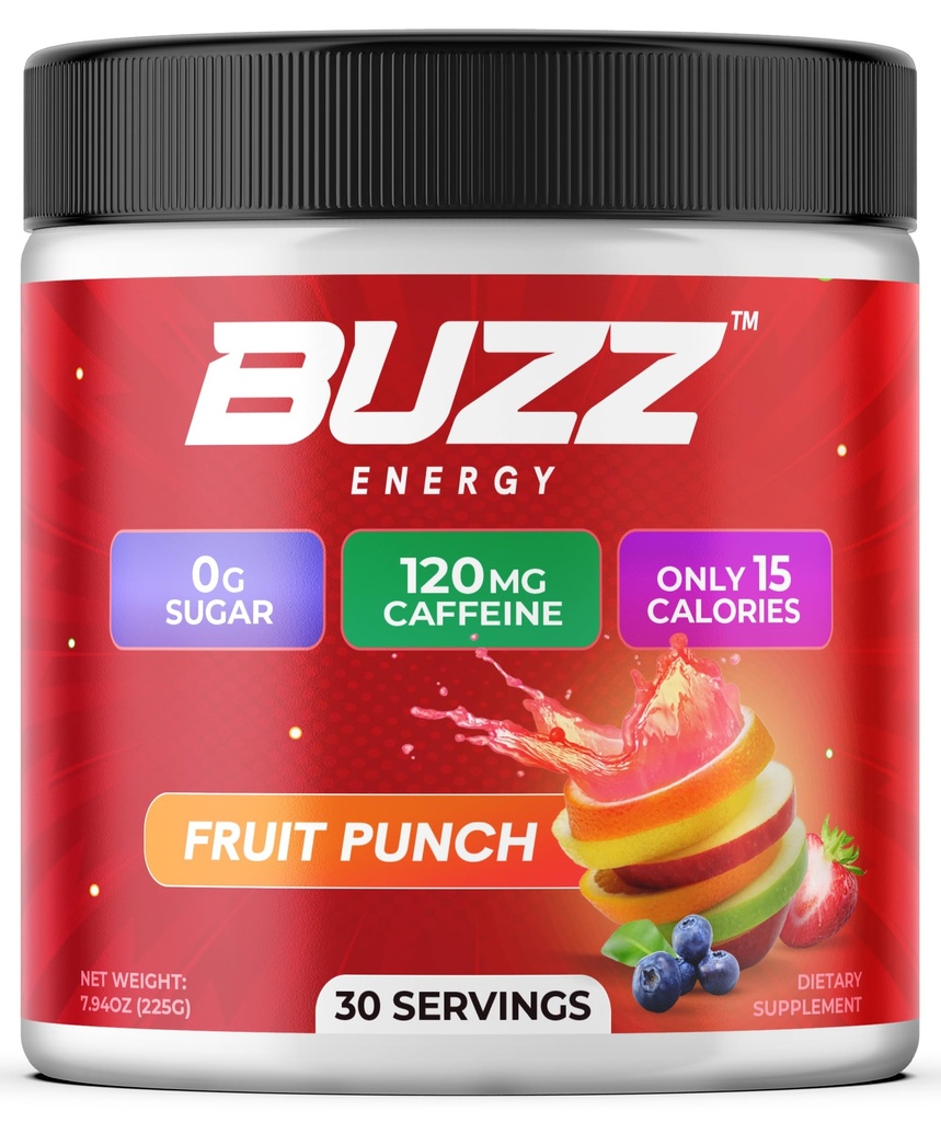 Pagi Buzz Energy Powder - Energy Boost Drink Mix - Sugar-Free Energy with Antioksidants - Morning Kickstart dan Sports Nutrition Endurance Product - 30 Servis, Fruit, 7.9 Ounces
