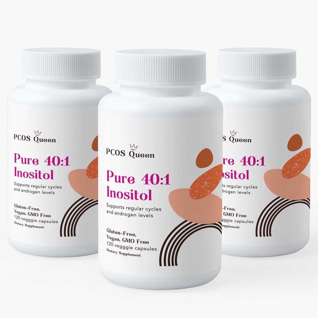 Murni 40: 1 Inositol - Myo + D-Chiro Inositol Suplemen - untuk Perempuan dengan Fertilitas, Skin, & Menstrual Siklus Kebutuhan - 3 Botol
