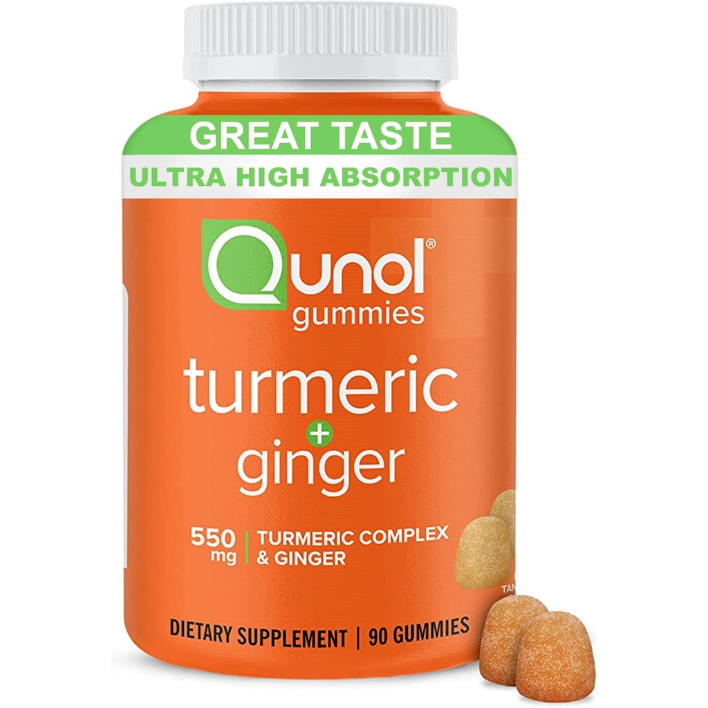 Quhol Turmeric dan Ginger Gummies - Bersama Tambahan Dukungan dengan Ledakan Tinggi Ultra, 90 Count Vegan dan Gluten Free Gummies