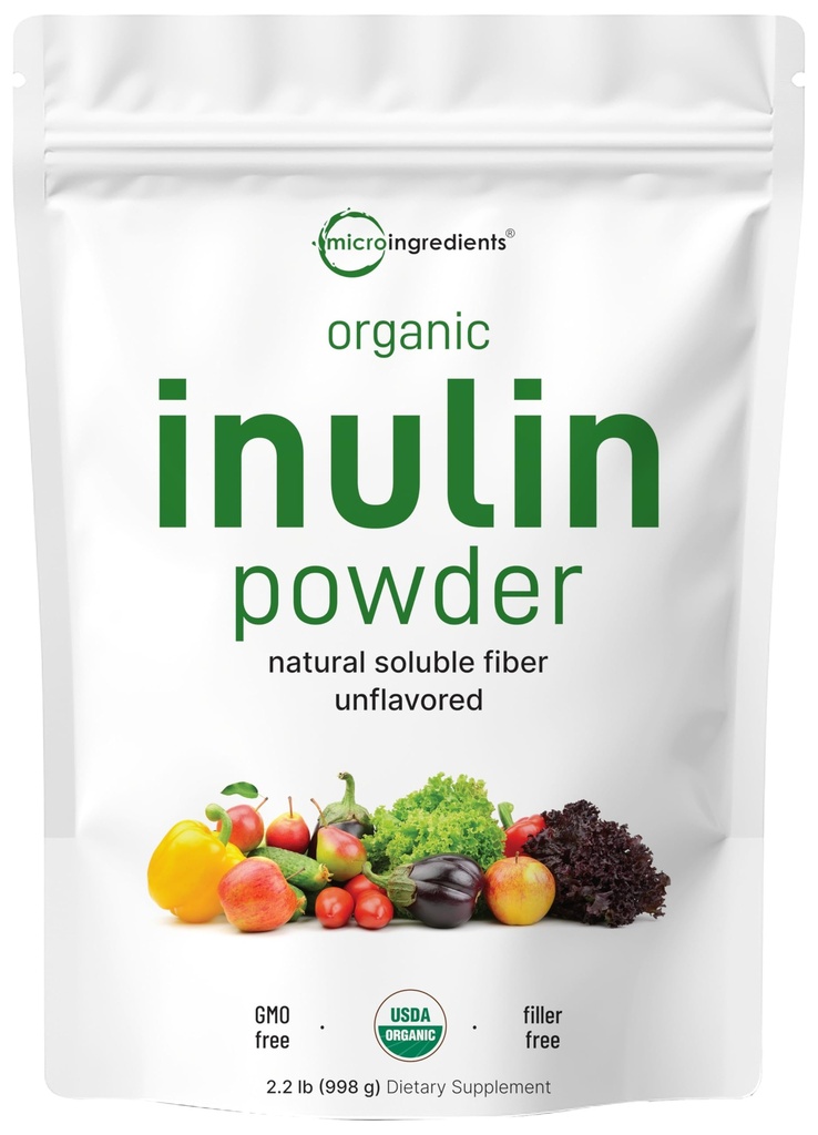 Mikro Ingredients Organic Inulin FOS Fiber Powder, 2.2 lb 124; Quick Water- Soluble Prebiotic untuk Intestinal & Colon Health 124; Natural Fiber for Smoothies & Minuman 124; Vegan Friendly