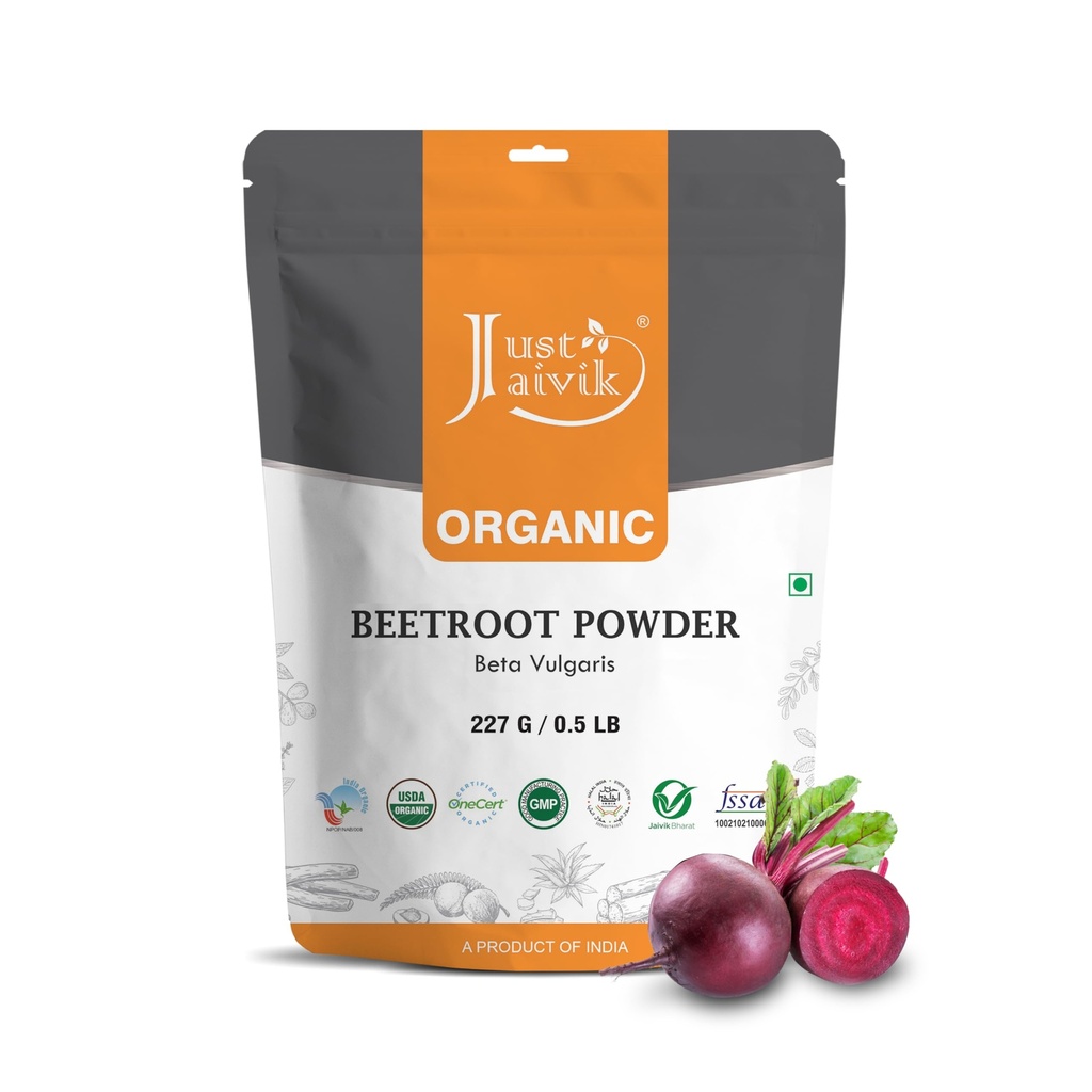 Jaivik Beetroot Powder Organic 227 gma / 0.5 lb 124; Natural Nitric Oxide Booster 124; Superfood for Healthy Heart 14; Supports Blood Circulation & Stamina 124; Gluten Free & Vegan