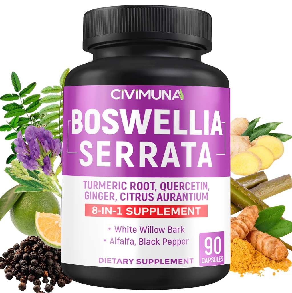 Boswellia Capsules dengan Boswellia, Turmeric, Quercetin dan More - 90 Kapsul untuk 3 Bulan Supply