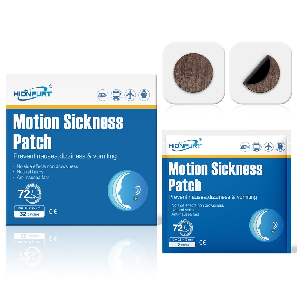 32ct Motion Sickness Patch - Sea Sickness Patch for Cruise, Car, Airplane, and Other Travel - Non-Drowsy, Efektif, Lass 72 Hours