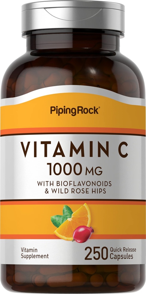 Piping Rock Vitamin C 100mg 124; 250 Capsules 14; dengan Bioflavonoid dan Rose HIPS 124; Tambahan Perempuan dan Pria 124; Non-GMO, Gluten Bebas