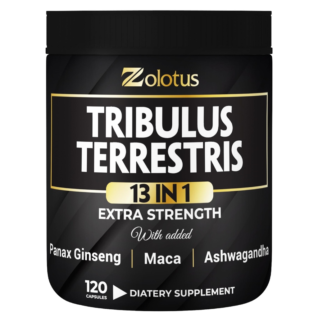 Zolotus 13in1 Tribulus Terristris dengan Maca, Horny Goat Weed, Panax Ginseng, Saw Palmetto, Tongkat Ali, Shilajit & More - Energi, Stamina Tambahan untuk Pria & Perempuan - 120 Counts
