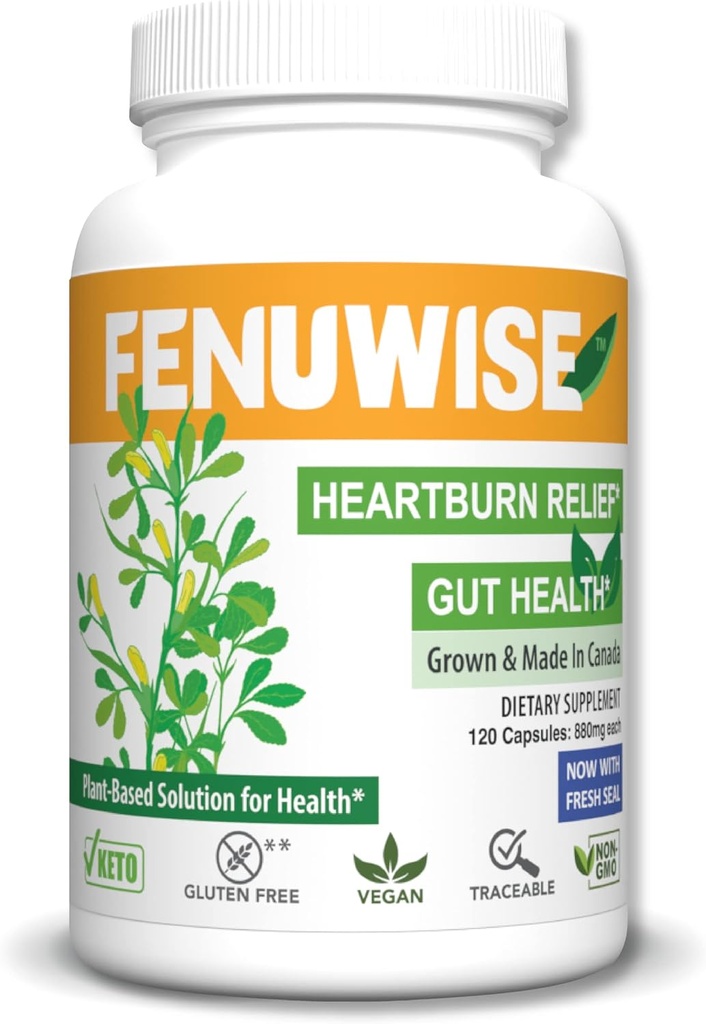 Suplemen Asam Relief Fenugreek Fiber untuk Acid - Suplemen Diet Premium Vegan Mendukung Kesehatan Digetical, 120 Cacah