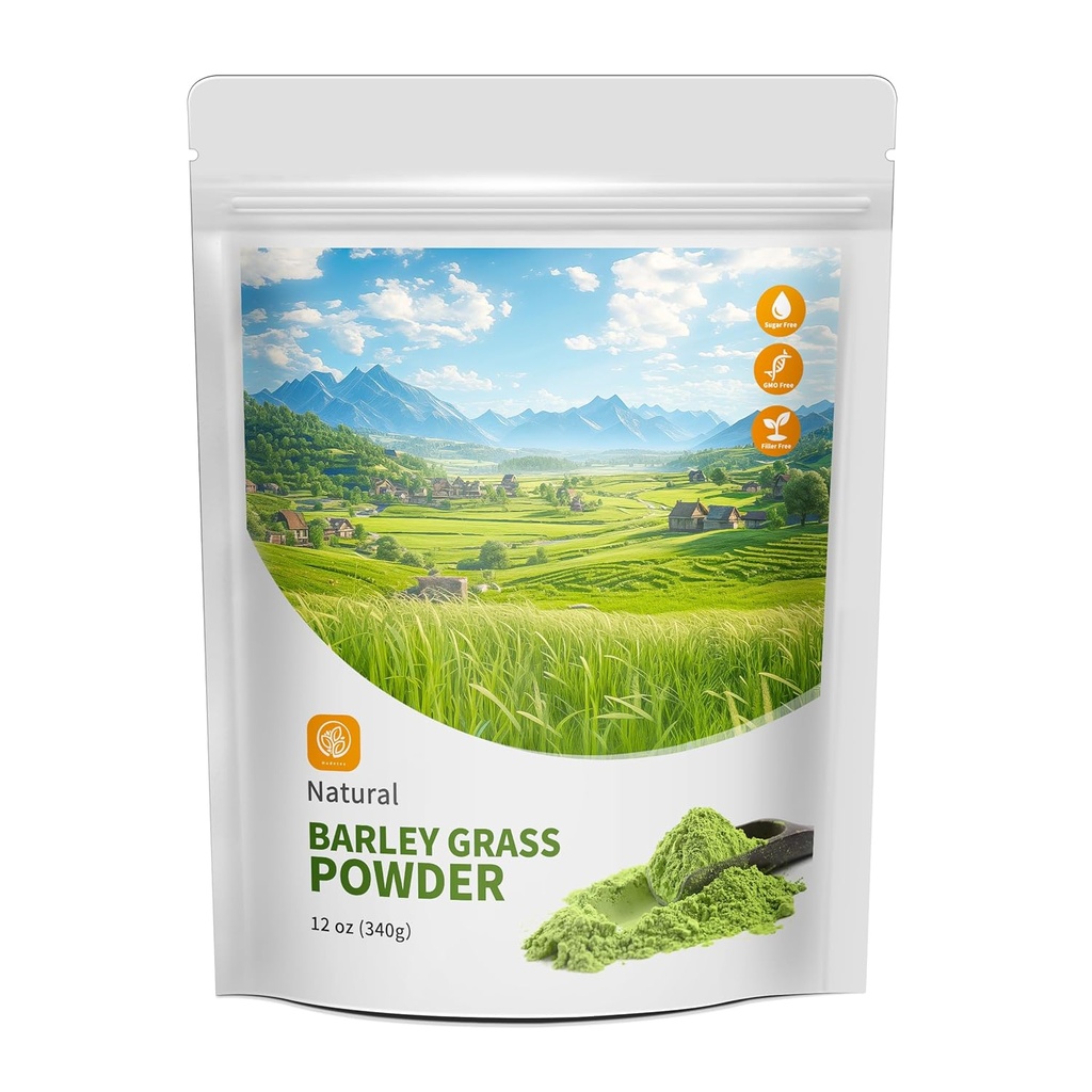 Hudetex Barley Grass Juice Powder 12 oz - 100% Pure Wheatgrass Powder, Supports Cardiovascular, Liver and Digetical Fungsi, Vegan, No Maltodextrin & Sugar.