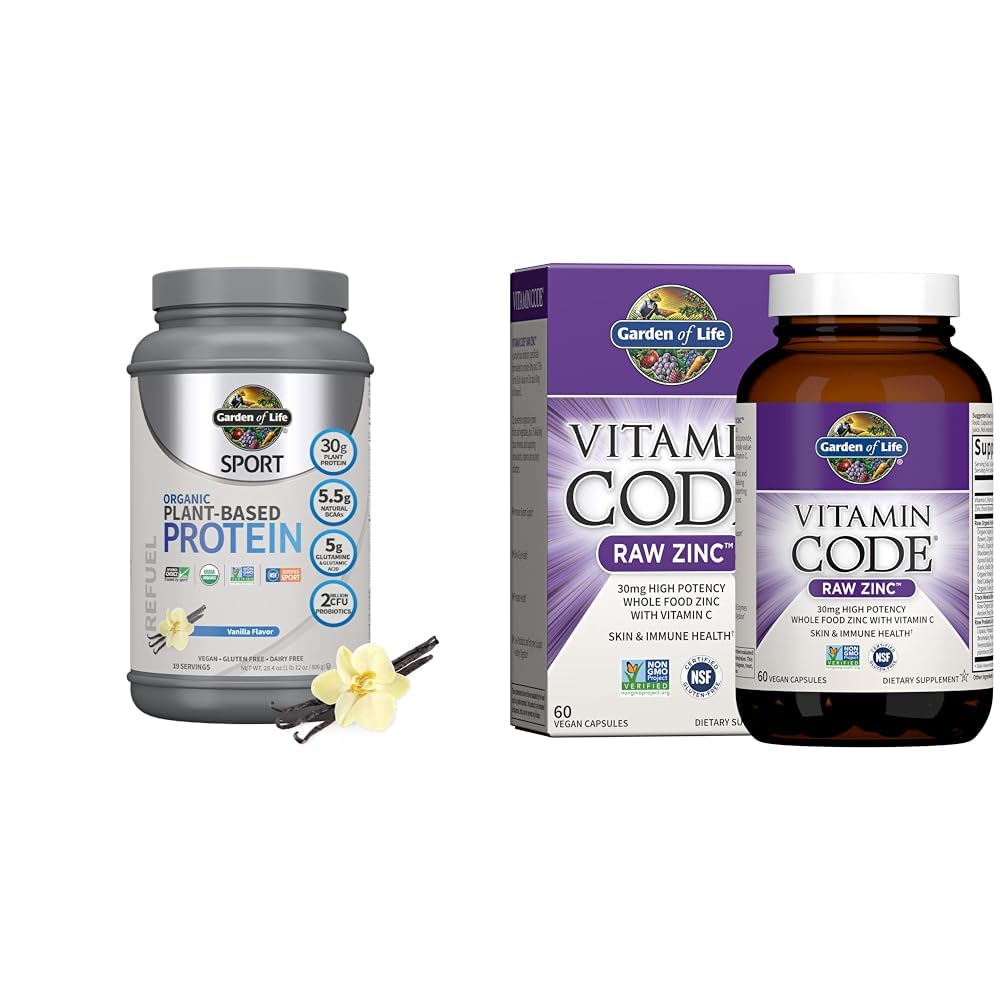 Garden of Life Organic Vegan Protein Powder, Vanilla - Proposal, BCAAs, 30g Plant Protein & Zinc Suplemen Tinggi 30mg Raw Zinc dan Vitamin C Multimineral Suplemen