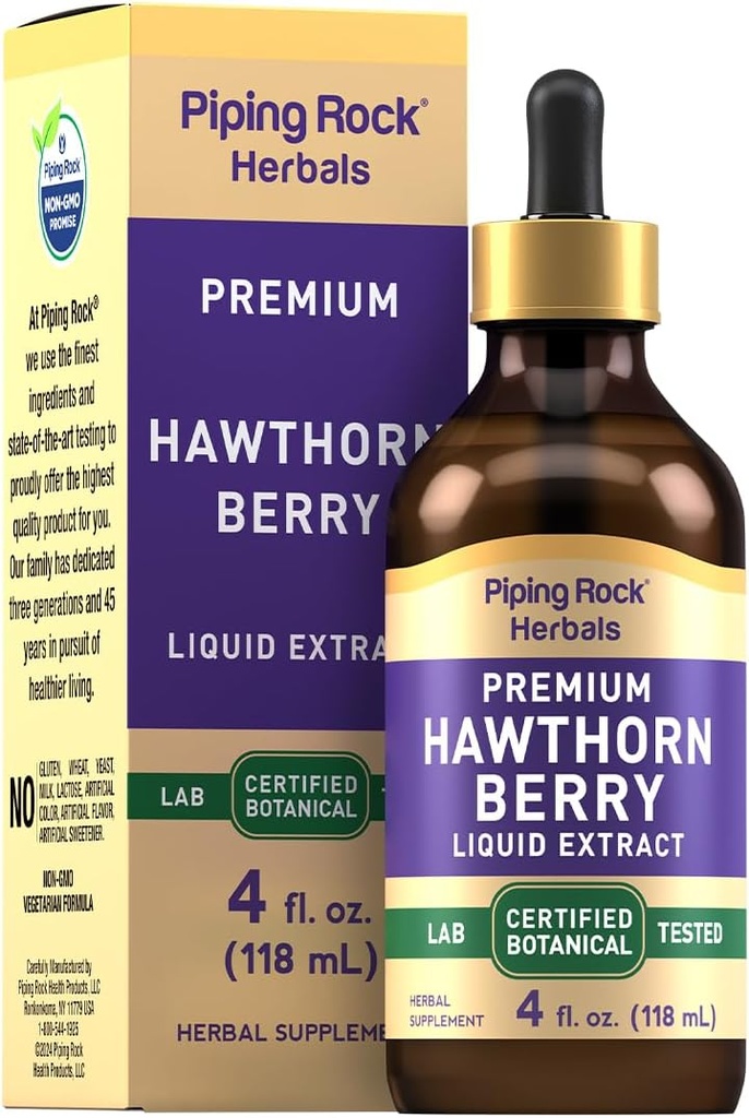 Piping Rock Hawthorn Berry Extract Liquid 124; 4 fl oz 124; Herb Tincture Drops 12.4; Premium Vegetarian Suplemen 124; Non GMO, Gluten Bebas