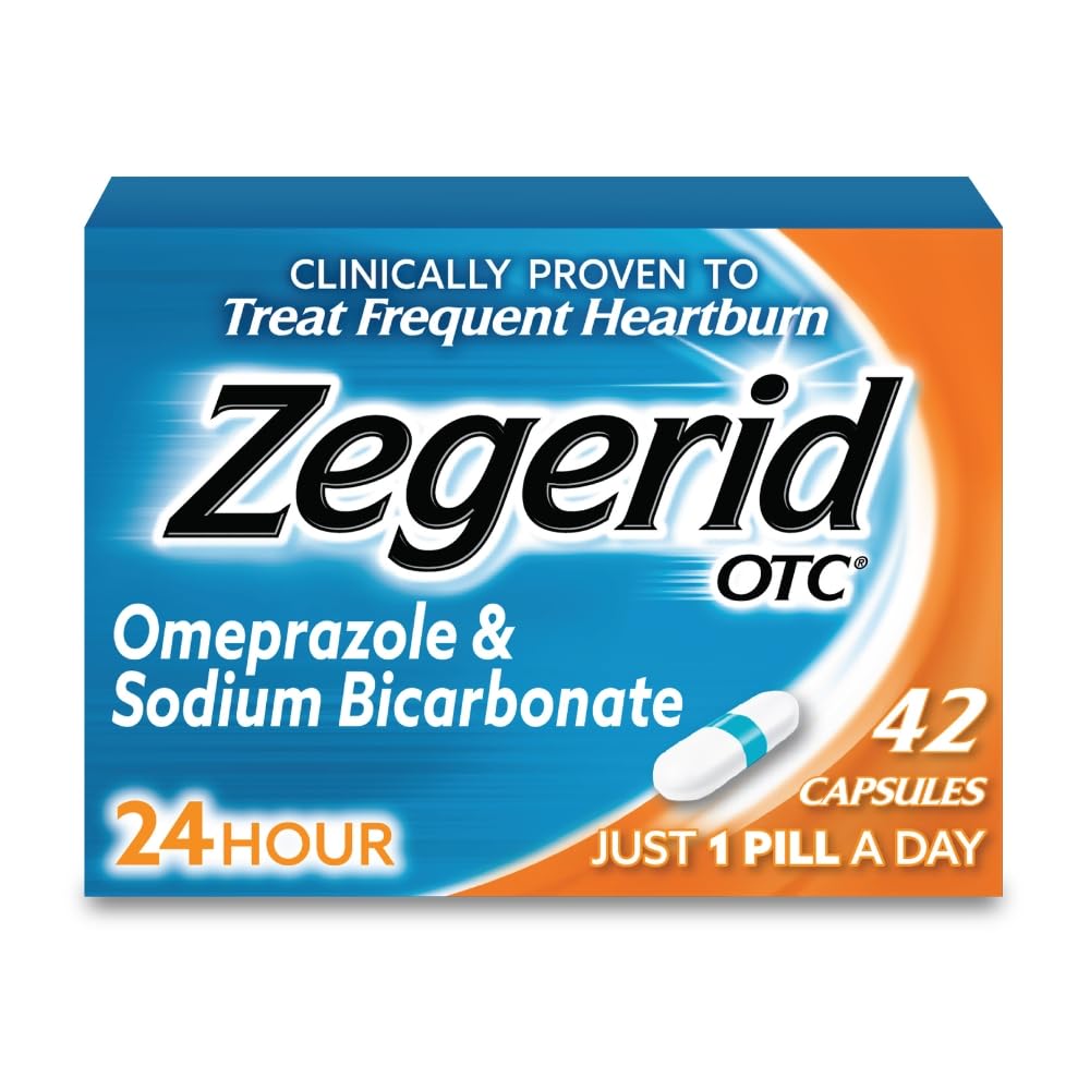 Zegerid OTC, Relief Heartburn 24- Hour Heartburn, Acid Reflux Medicine and Antax, Trets Frequent Heartburn, Omeprazole 20mg + Sodium Bikarbonat, Proton Pump Inhibitor (PPI), 42 Capsules