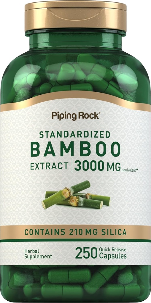 Piping Rock Bamboo Extract Capsules 124; 3000mg 124g; 250 Count 14; Herbal Suplement 1124; Silica 210mg 12.4; Non-GMO, Gluten Free
