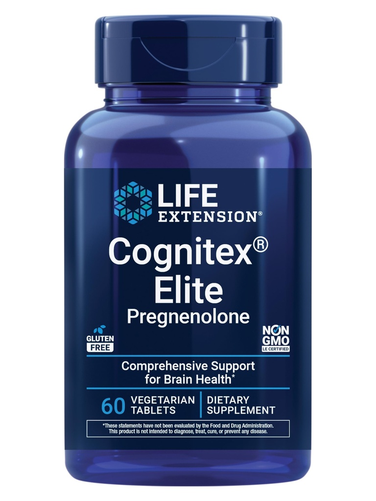 Ekstensi Hidup Cognitex ® Elite Pregnenolone, sage, Blueberry, ashwagandha, fosphatidyserine, Formula Lanjutan, Perhatian, Fokus, Memory, Gluten- Free, Non-GMO, Vegetarian, 60 Tablet