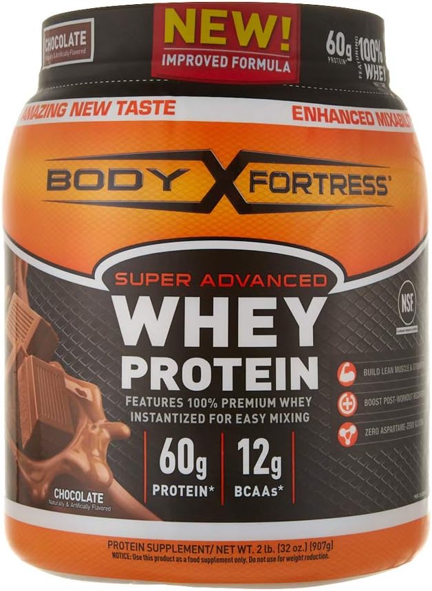 Body Fortress Super Advanced Whiy Protein Powder, Chocolate Flavored, Gluten Free, 2 Lb
