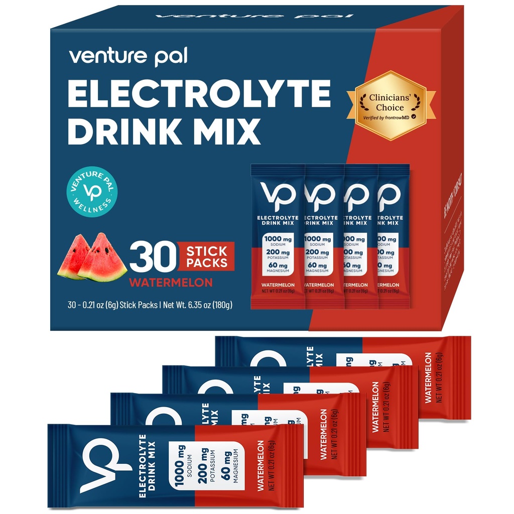 Sodium Venture Pal High Sugar Free Electrolytes Powder Packet - Paket Hidration dengan Vitamin, Sodium & Potasium 124; Zero Calories 126, Keto & Paleo Friendly Electrolite Drink - 30 Sticks